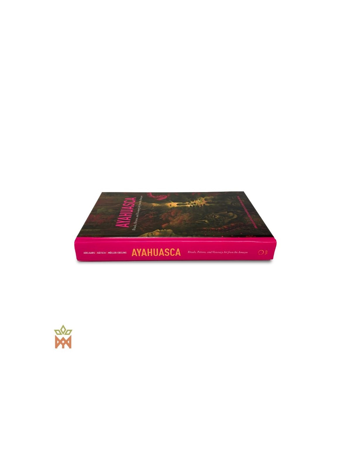 Ayahuasca, cultures et arts amazoniens – Livre relié de 310 pages – livre fermé vu de profil, dos rose