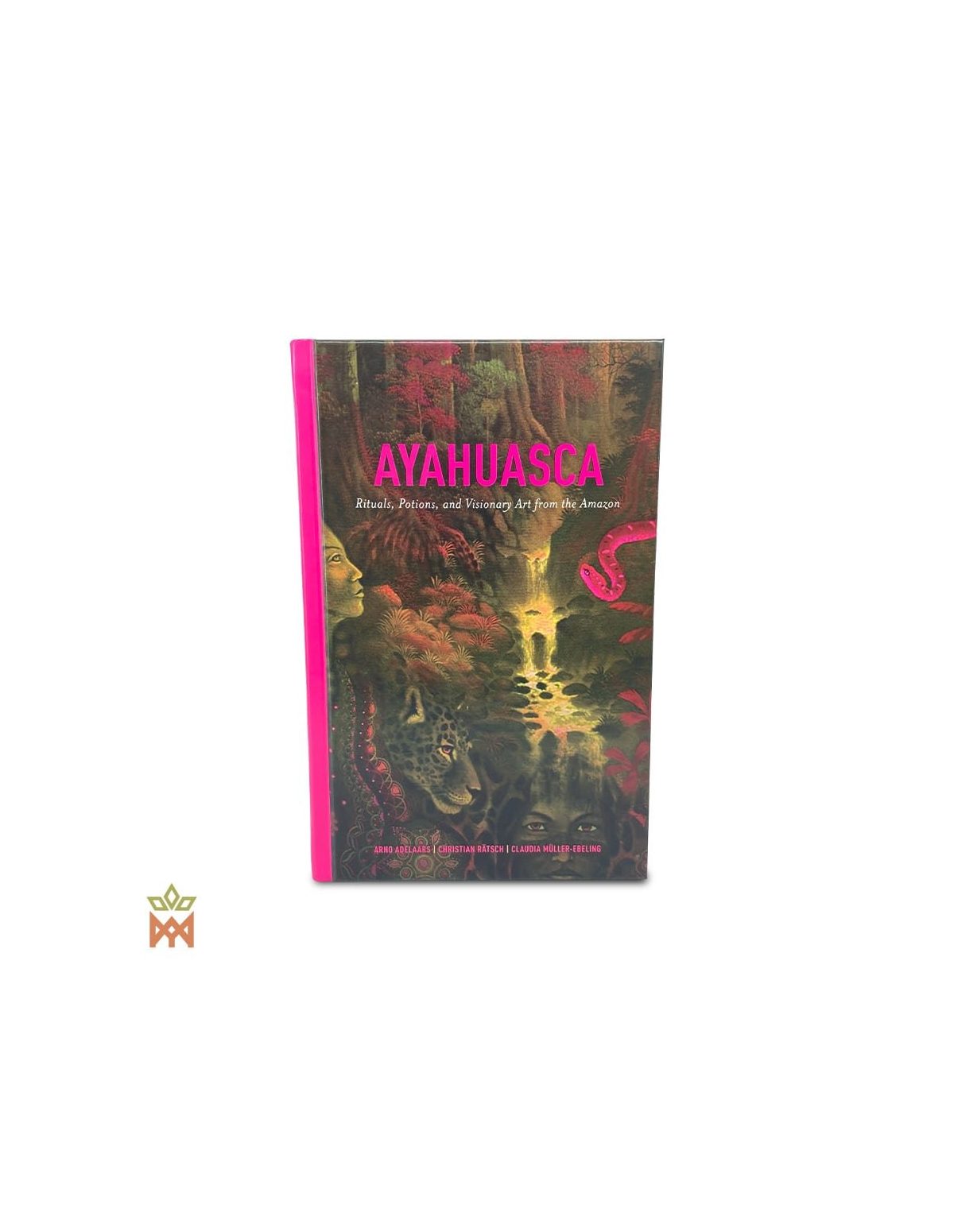 Ayahuasca, cultures et arts amazoniens – Livre relié de 310 pages – couverture avec un jaguar dans une forêt peinte