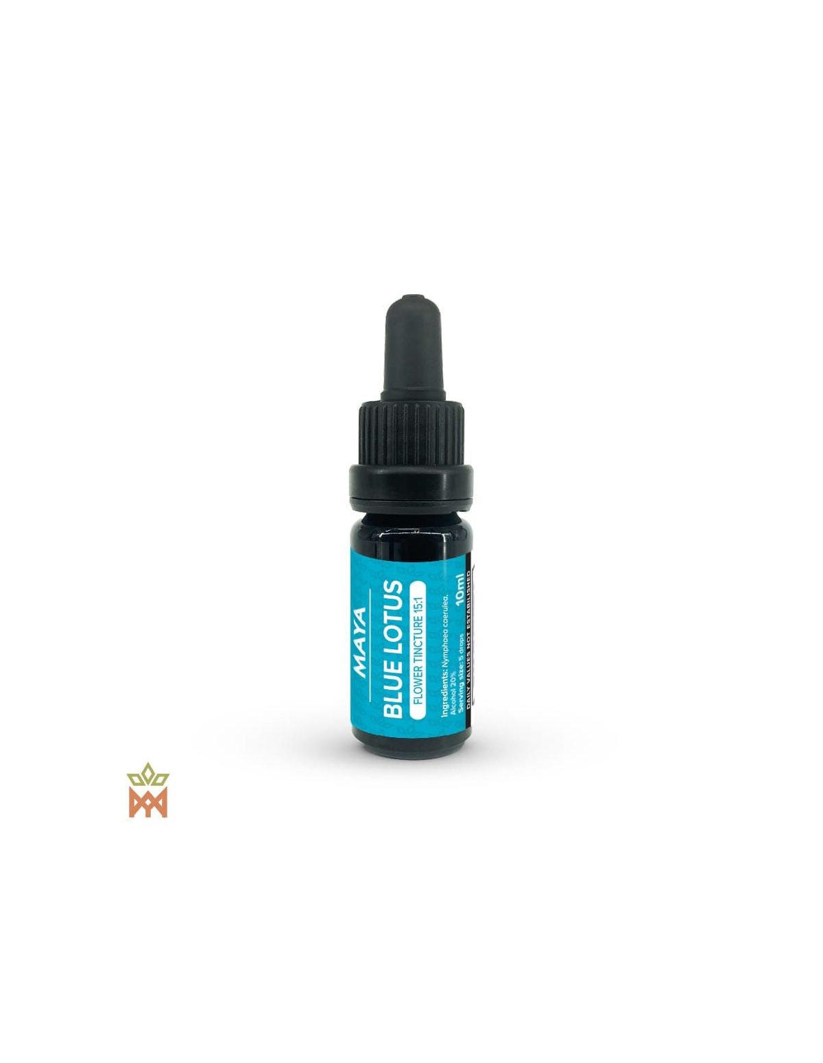 Teinture de fleurs de lotus bleu 15:1 (Nymphaea caerulea) – flacon compte-gouttes Maya de 10 ml, étiquette turquoise