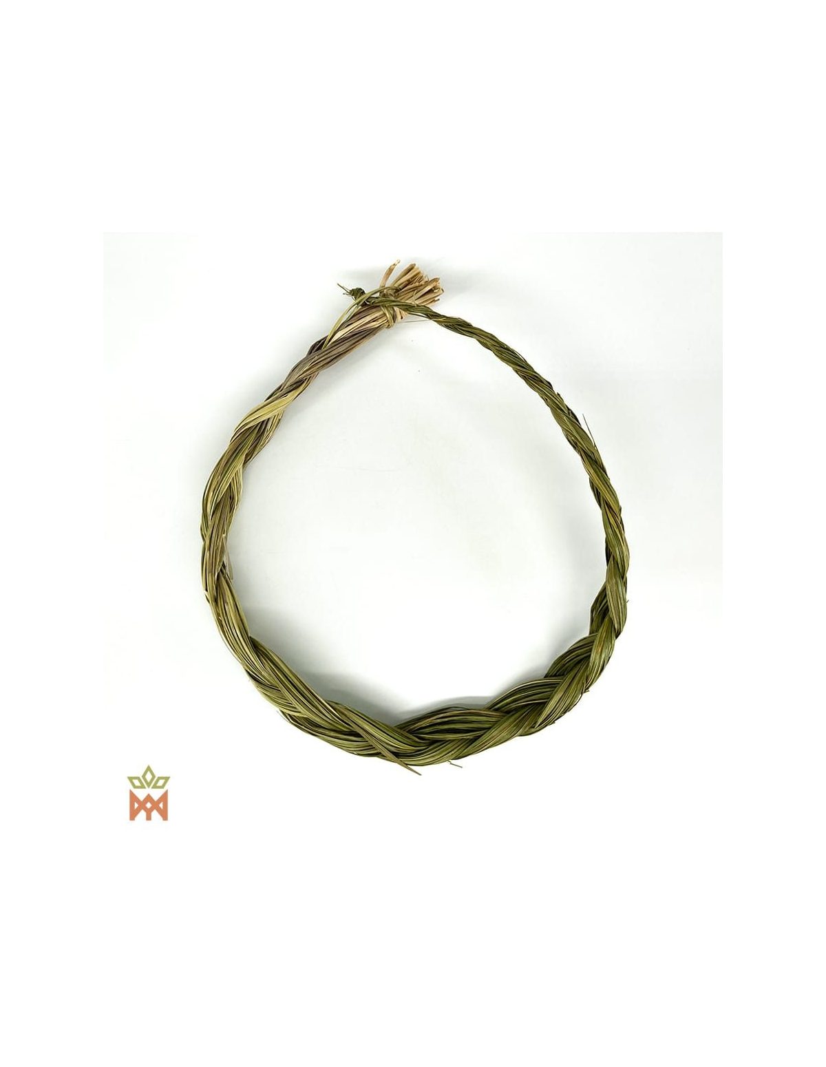 Tresse de foin d’odeur vue du dessus, nouée à un bout, Hierochloe odorata