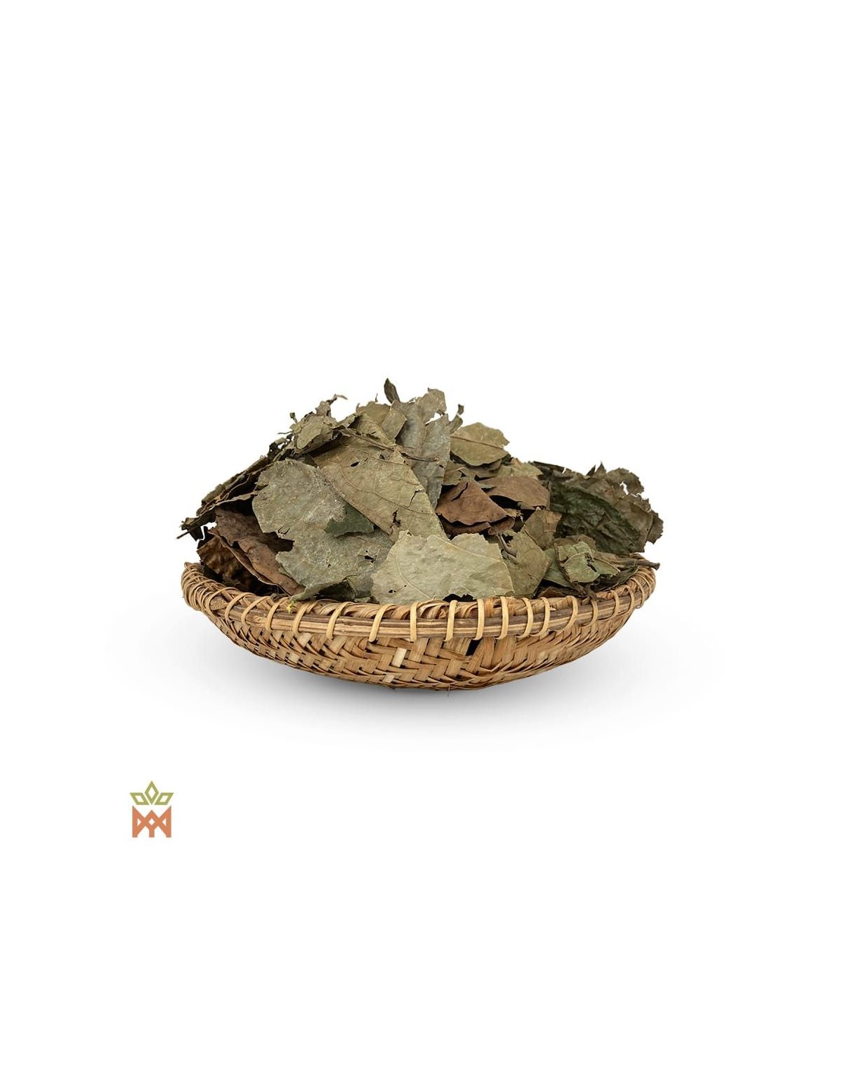Chaliponga d’Équateur, Napo – Feuilles entières, Diplopterys cabrerana – larges feuilles séchées dans un panier tressé