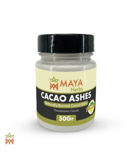 Cendre d’écorce de cacao du Brésil – Poudre fine, Theobroma cacao – pot étiqueté, vue de face