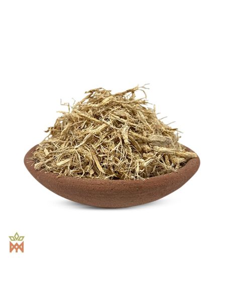 Écorce de mulungu effilochée (Erythrina mulungu) – fibres d’écorce dans une coupelle en terre cuite