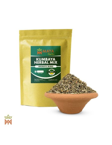 Kumbaya aromatique – sachet Maya Herbs et mélange d’herbes dans un bol en terre cuite