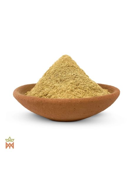 Muira puama du Brésil, feuille en poudre (Ptychopetalum olacoides) – poudre beige sable dans une coupelle en terre cuite
