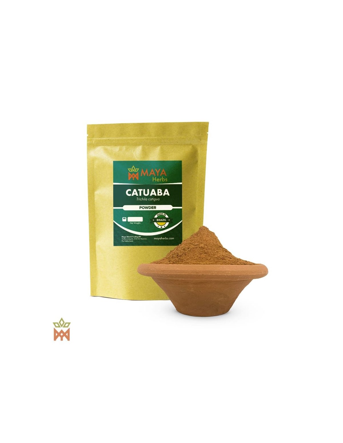 Catuaba du Brésil – Écorce en poudre, Trichilia catigua – sachet et coupelle de poudre