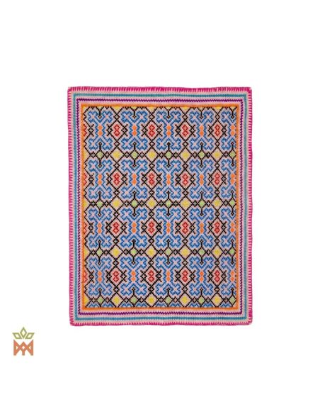 Textile décoratif Shipibo – Dix motifs au choix – treillis bleu pâle et pêche à bord rose