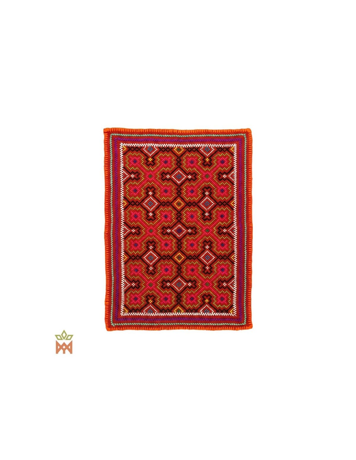 Textile décoratif Shipibo – Dix motifs au choix – motif rouge et orange de croix reliées