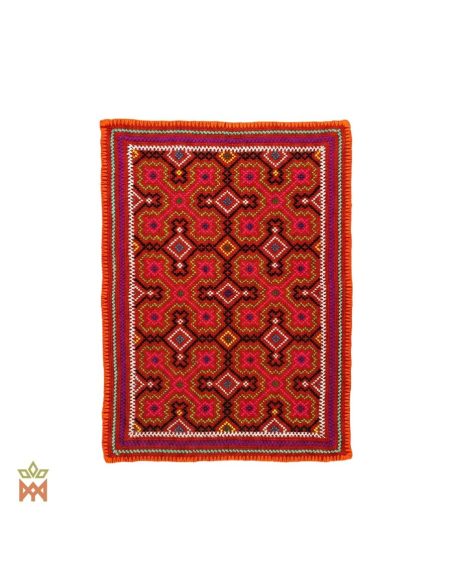 Textile décoratif Shipibo – Dix motifs au choix – motif rouge et orange de croix reliées