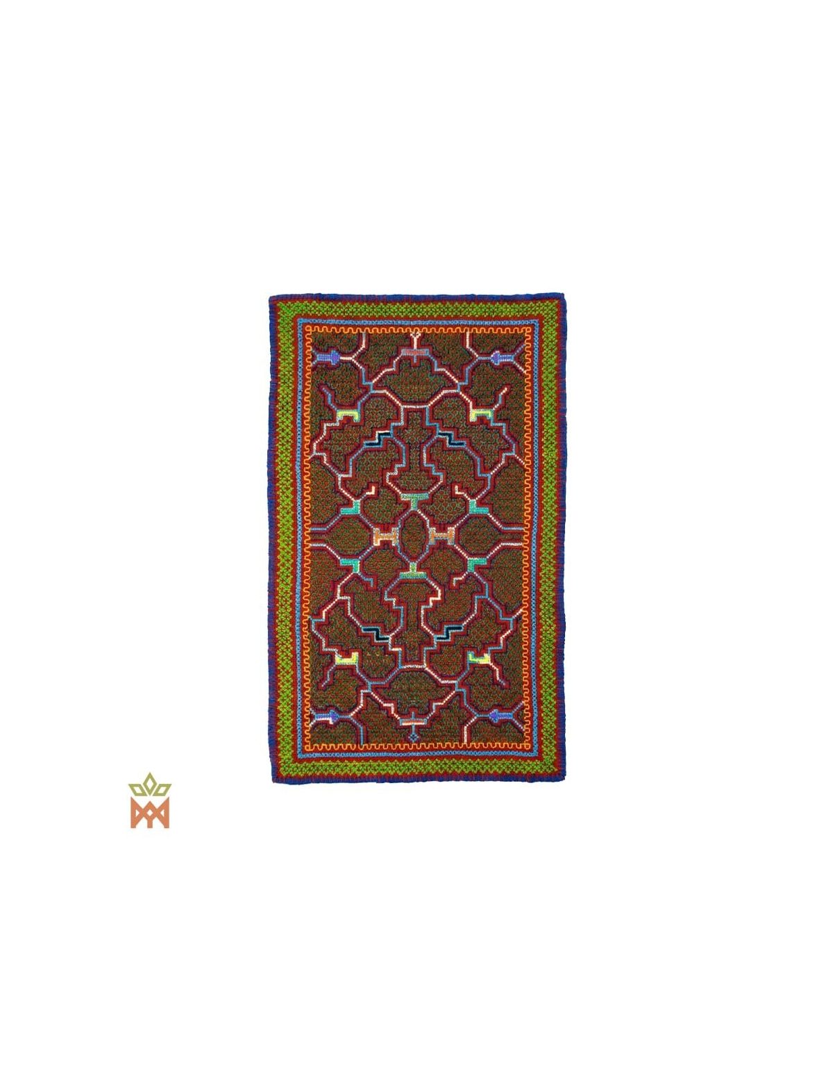 Textile décoratif Shipibo – Dix motifs au choix – étoffe olive et brune à lignes roses