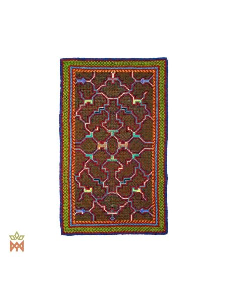 Textile décoratif Shipibo – Dix motifs au choix – étoffe olive et brune à lignes roses