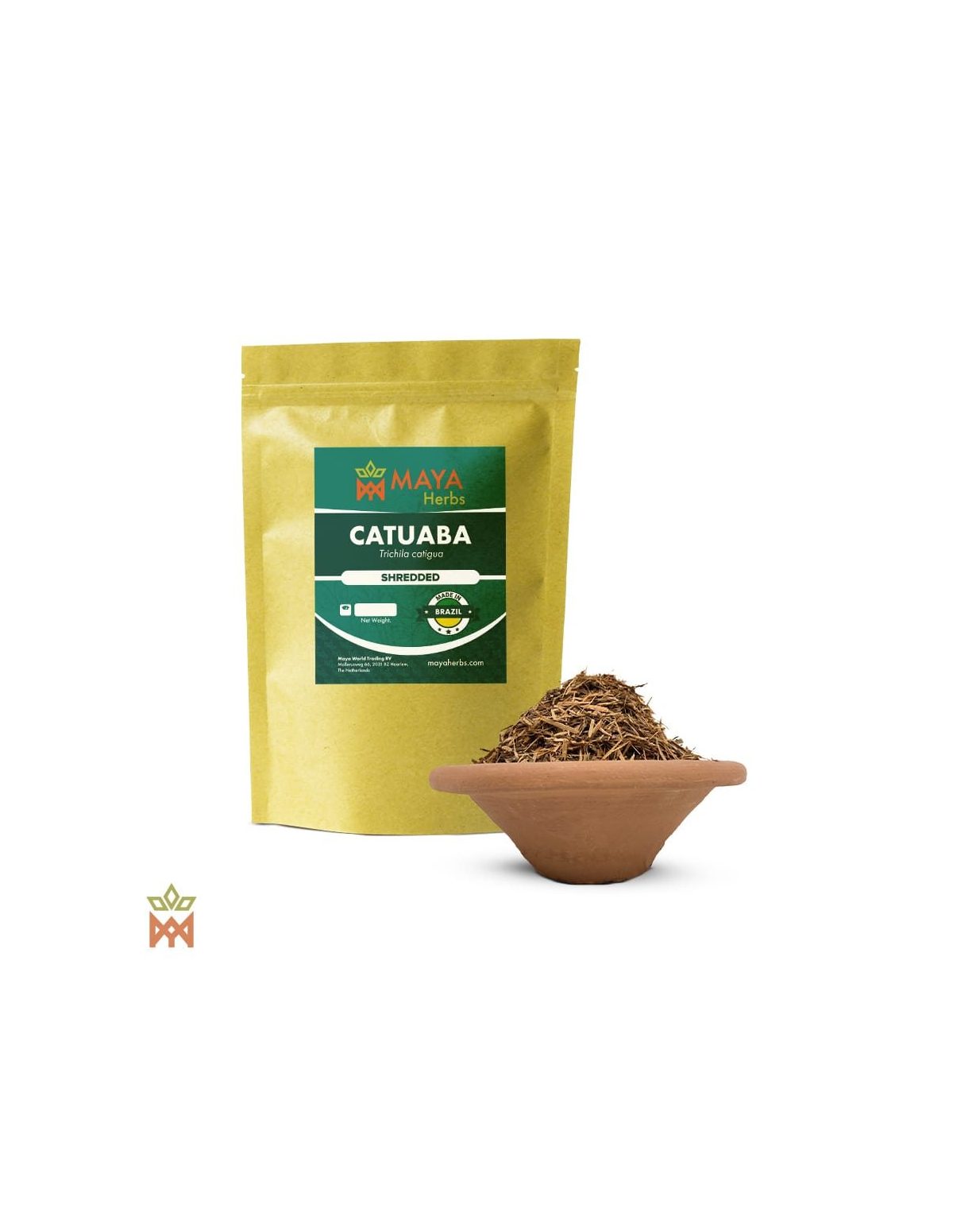 Catuaba du Brésil – Écorce effilochée, Trichilia catigua – sachet et coupelle d’écorce effilochée