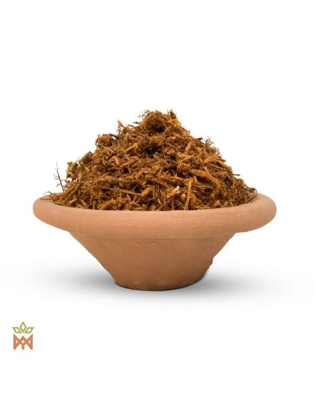 Murure du Pérou – Écorce effilochée, Brosimum acutifolium – fibres d’écorce dans une coupelle en terre cuite