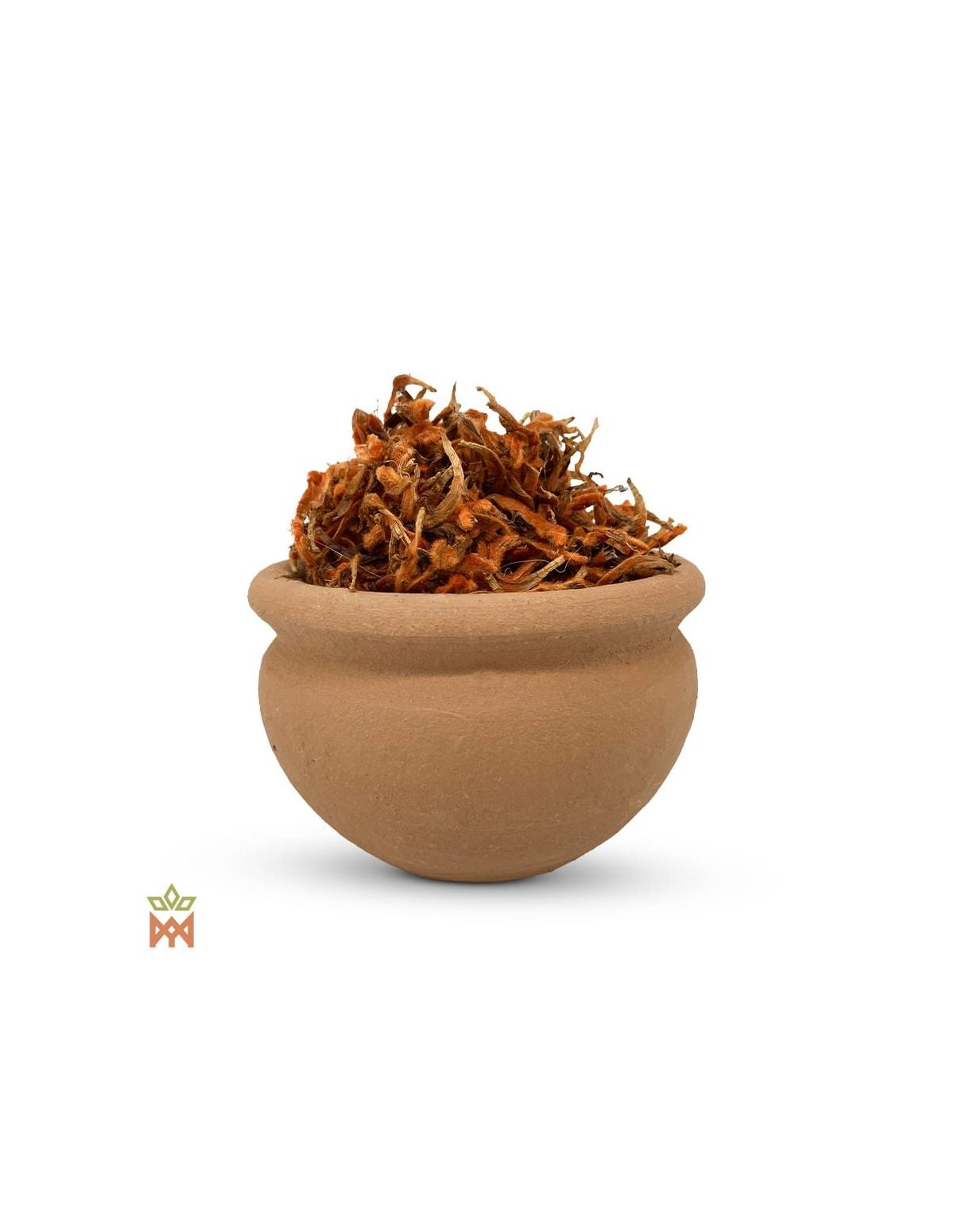 Klip dagga du Pérou – fleurs entières dans un pot rond en terre cuite, vue de côté