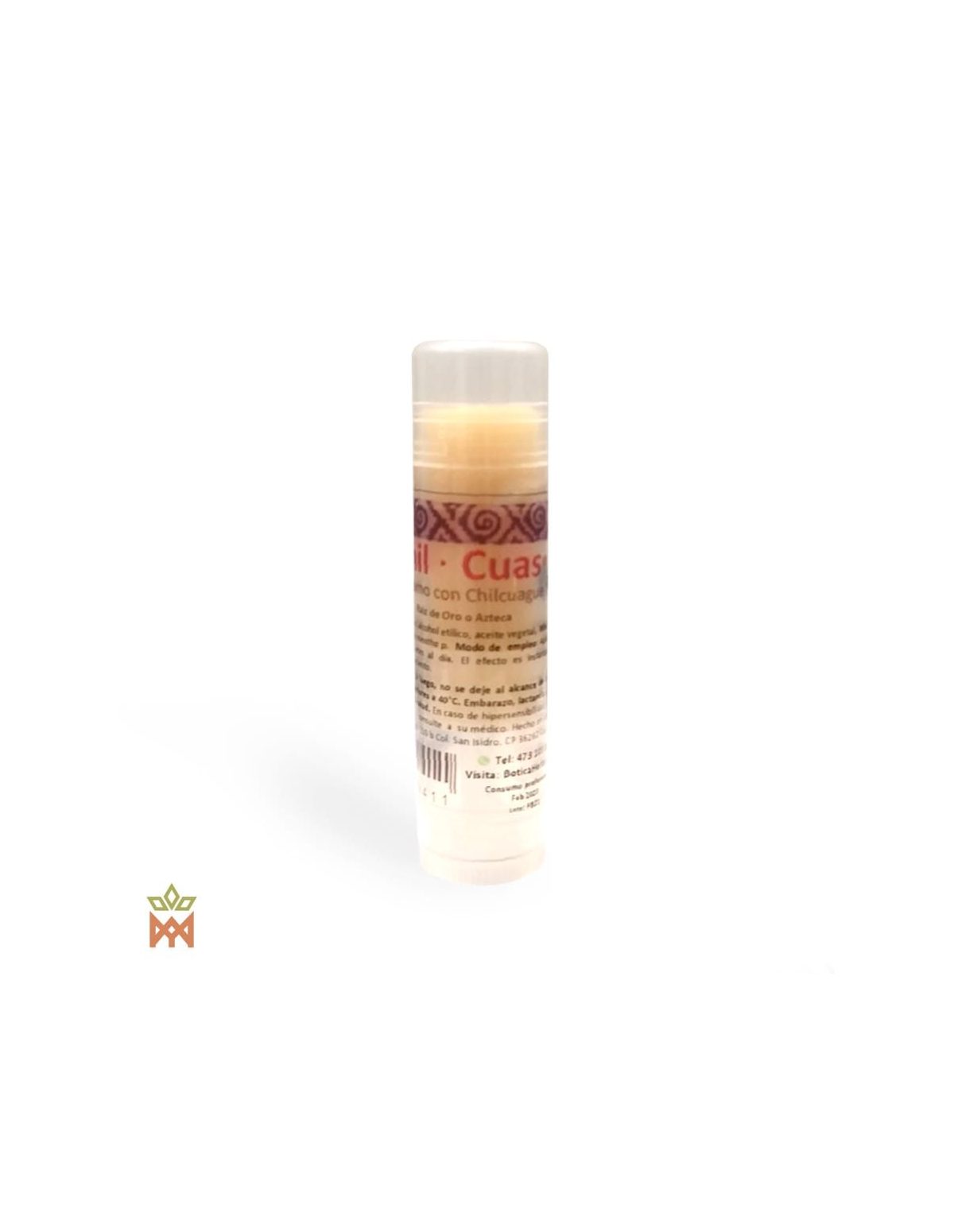Baume à lèvres au chilcuague et à la cire d’abeille 5 g – stick transparent, étiquette espagnole