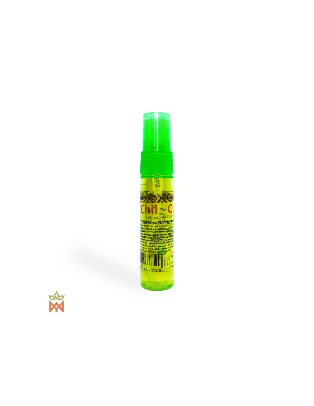 Chilcuague du Mexique – Spray à la menthe, Heliopsis longipes – flacon fin à bouchon vert et étiquette espagnole