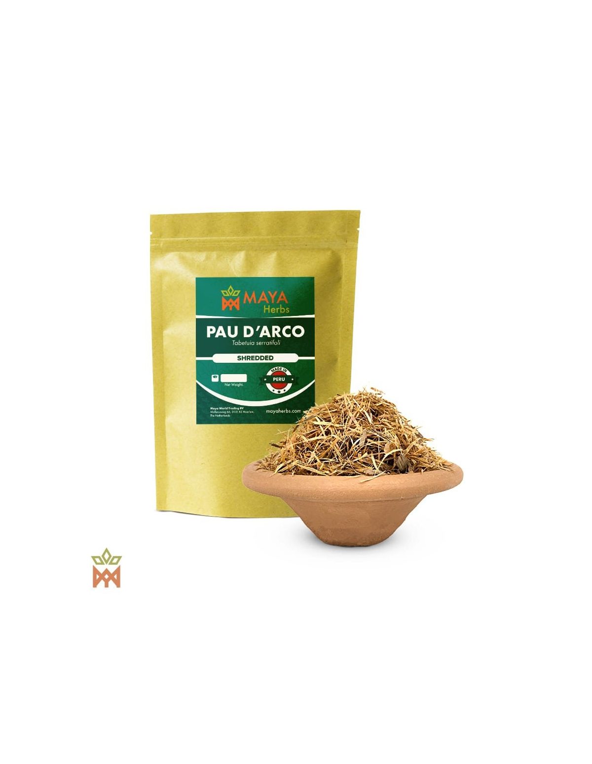 Écorce de pau d’arco du Pérou, effilochée – sachet et coupelle de filaments d’écorce