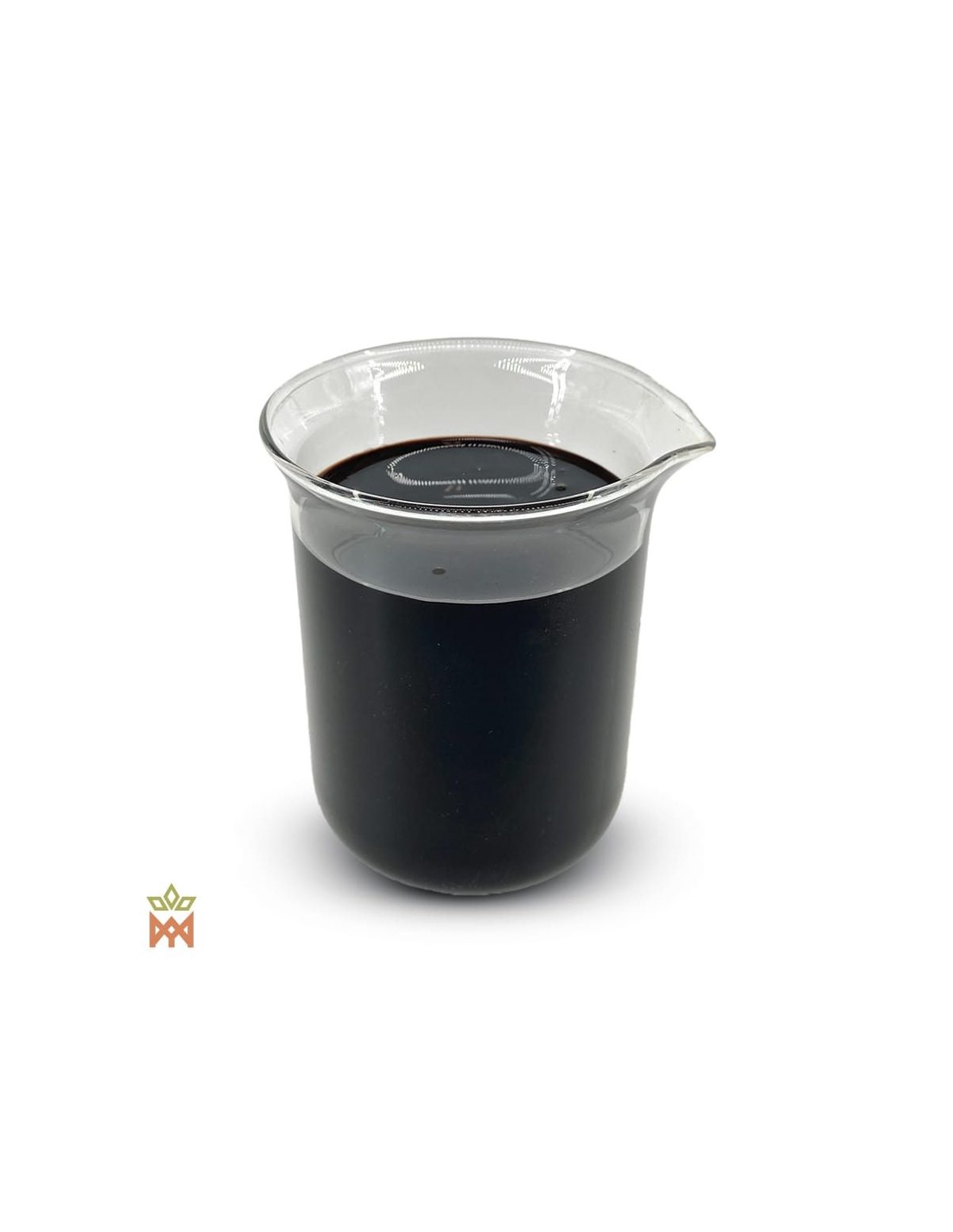 Caapi rouge du Pérou – Extrait liquide 12:1, Banisteriopsis caapi – extrait foncé dans un bécher en verre
