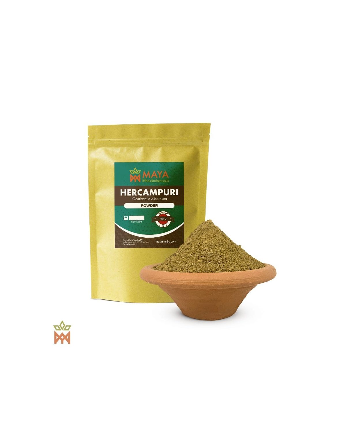 Hercampuri du Pérou (Gentianella alborosea) – sachet Maya Ethnobotanicals et feuilles en poudre