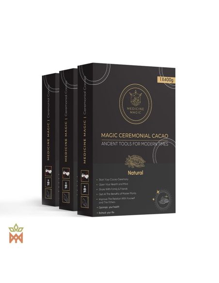 Cacao cérémoniel de Colombie, édition Natural – Medicine Magic – trois boîtes de 400 g, vue de face