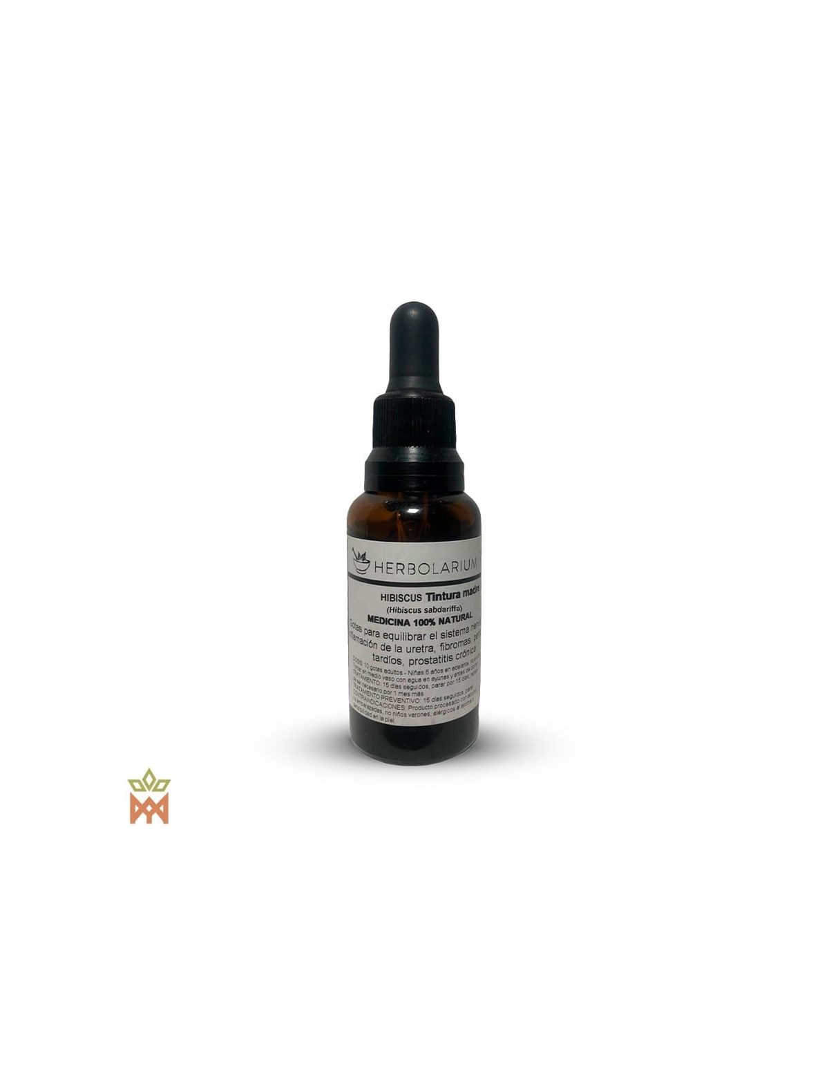Hibiscus d’Équateur – flacon compte-gouttes ambré de 30 ml, étiquette Herbolarium
