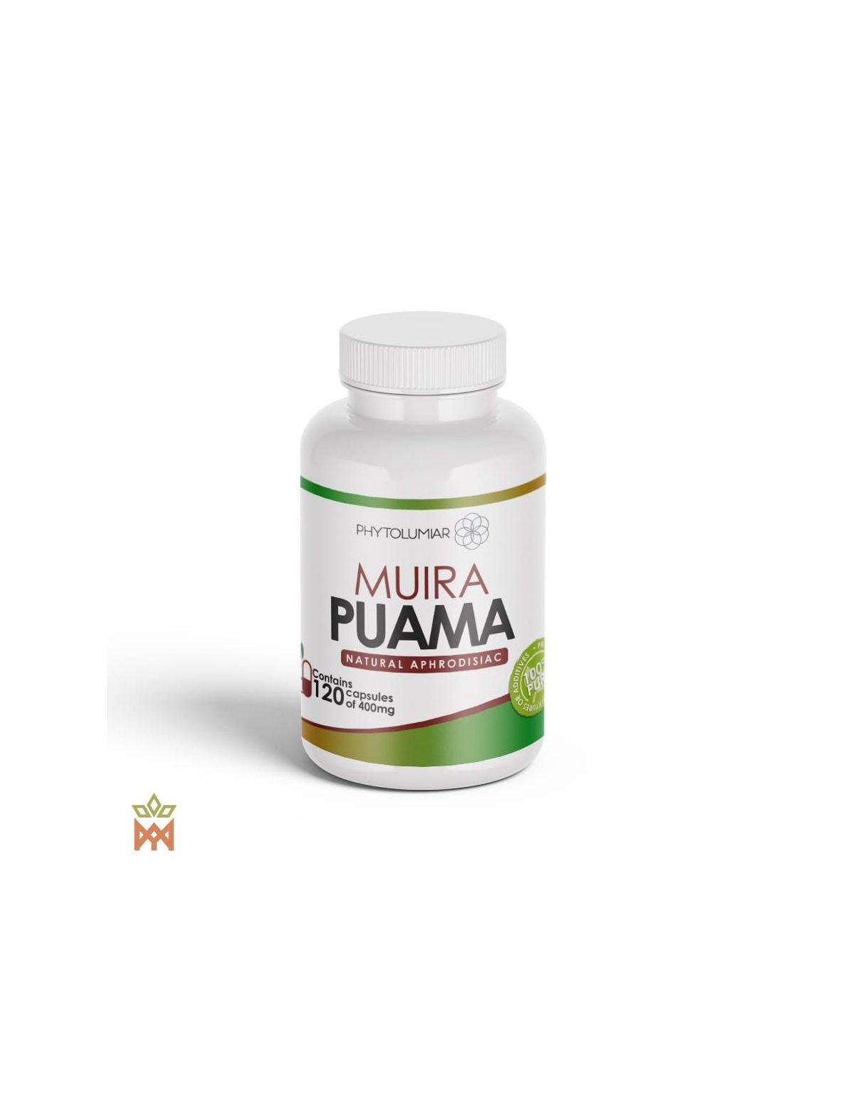 Capsules de muira puama du Brésil (Ptychopetalum olacoides) – flacon Phytolumiar, étiquette avant
