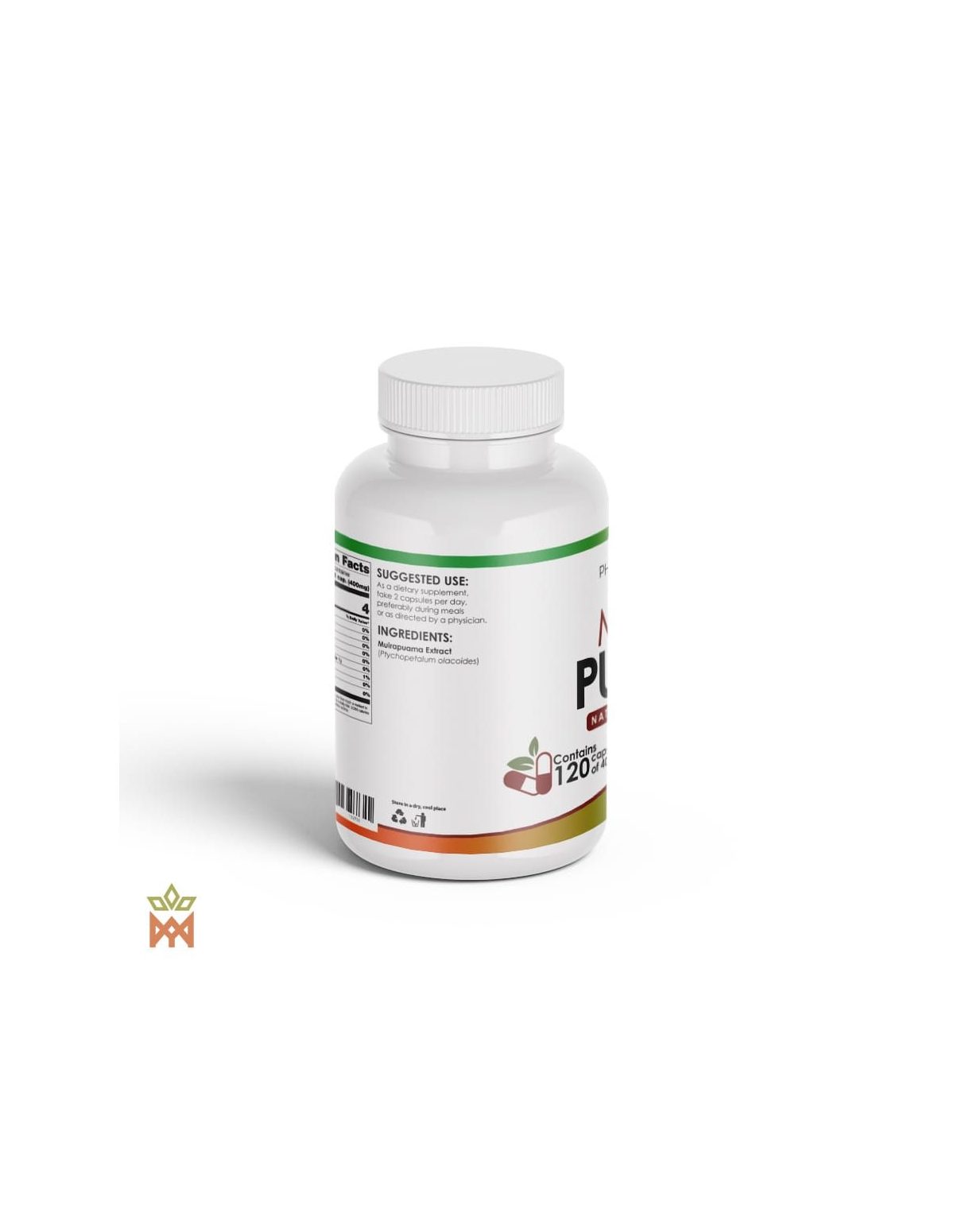 Capsules de muira puama du Brésil (Ptychopetalum olacoides) – flacon Phytolumiar, étiquette arrière