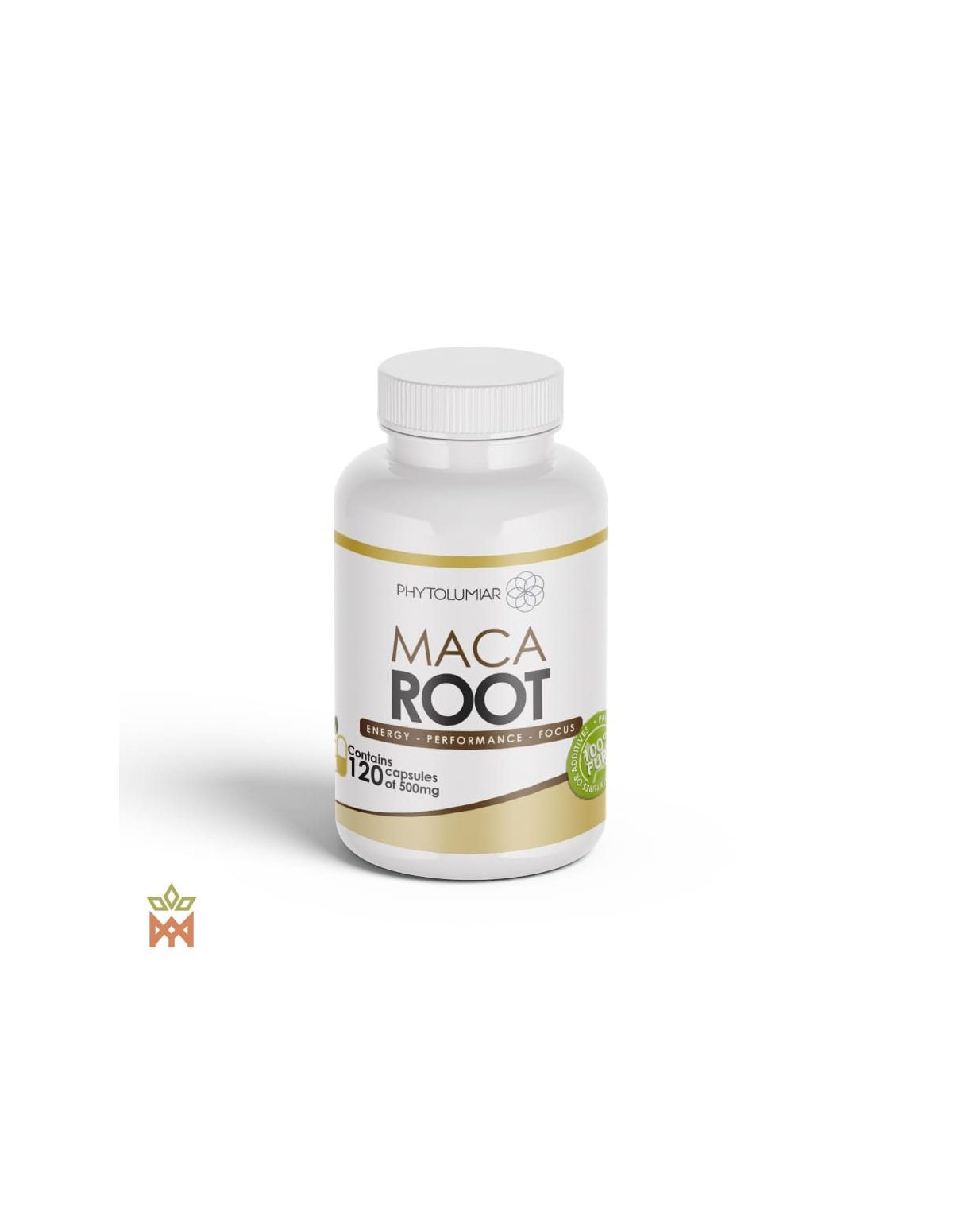 Maca du Pérou en gélules – pot Phytolumiar de face, 120 gélules de 500 mg