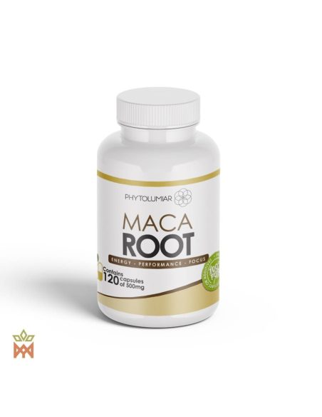 Maca du Pérou en gélules – pot Phytolumiar de face, 120 gélules de 500 mg