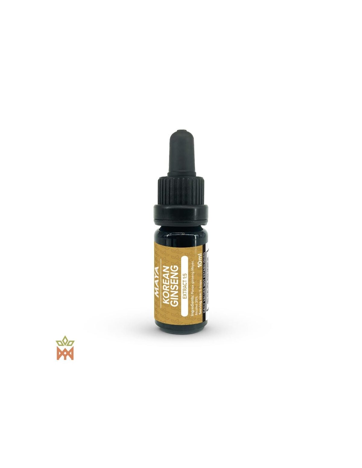 Extrait de ginseng coréen 1:5 – flacon compte-gouttes Maya de 10 ml, étiquette ocre