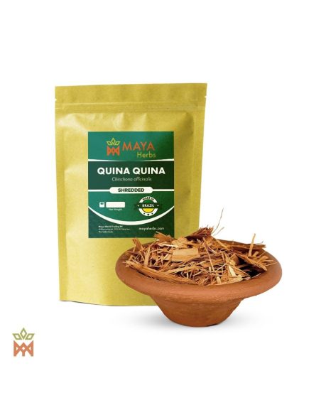 Quina quina – sachet Maya Herbs et écorce effilochée de Cinchona officinalis dans un bol en terre cuite