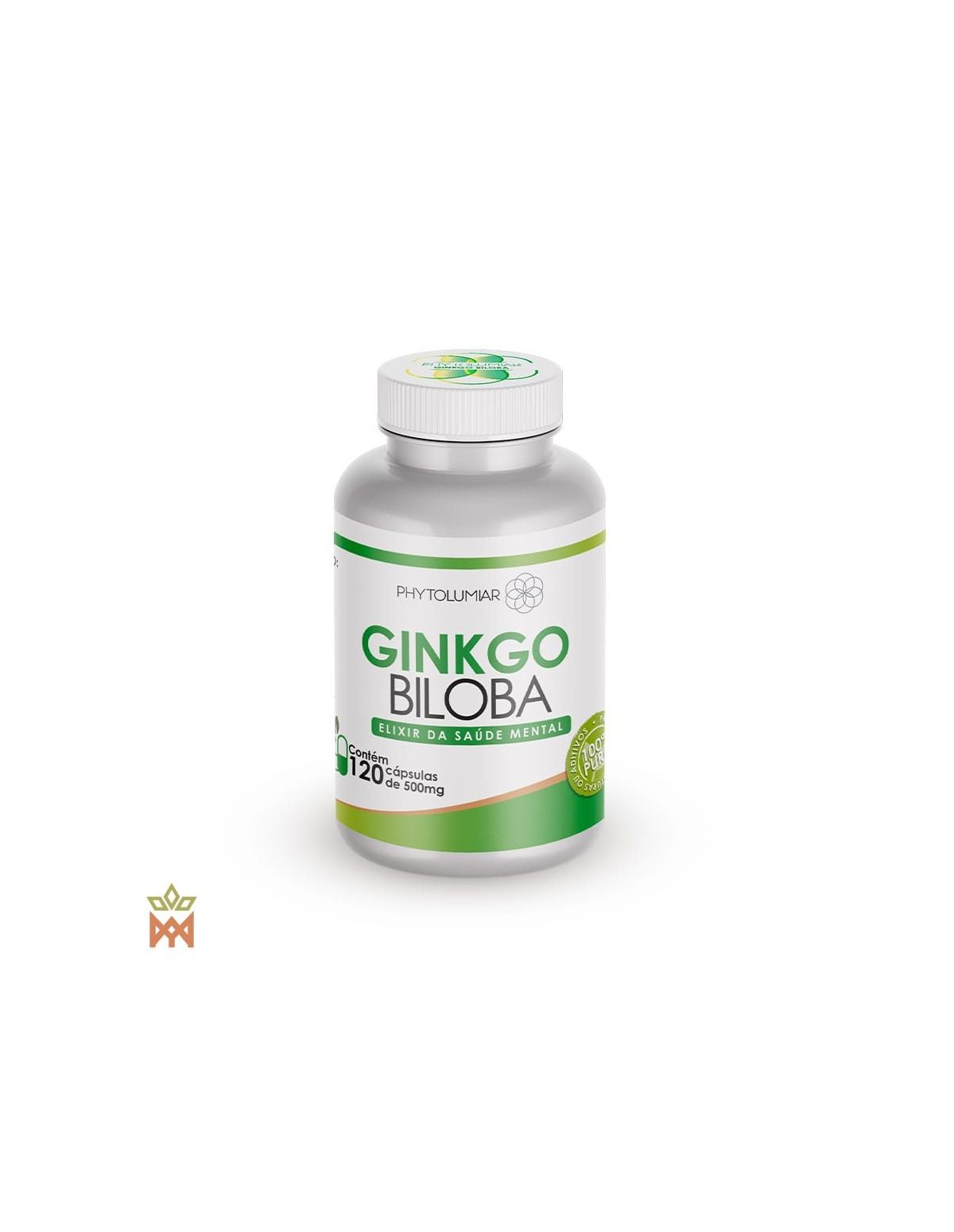 Gélules de ginkgo Phytolumiar – pot blanc à étiquette verte, 120 gélules de 500 mg