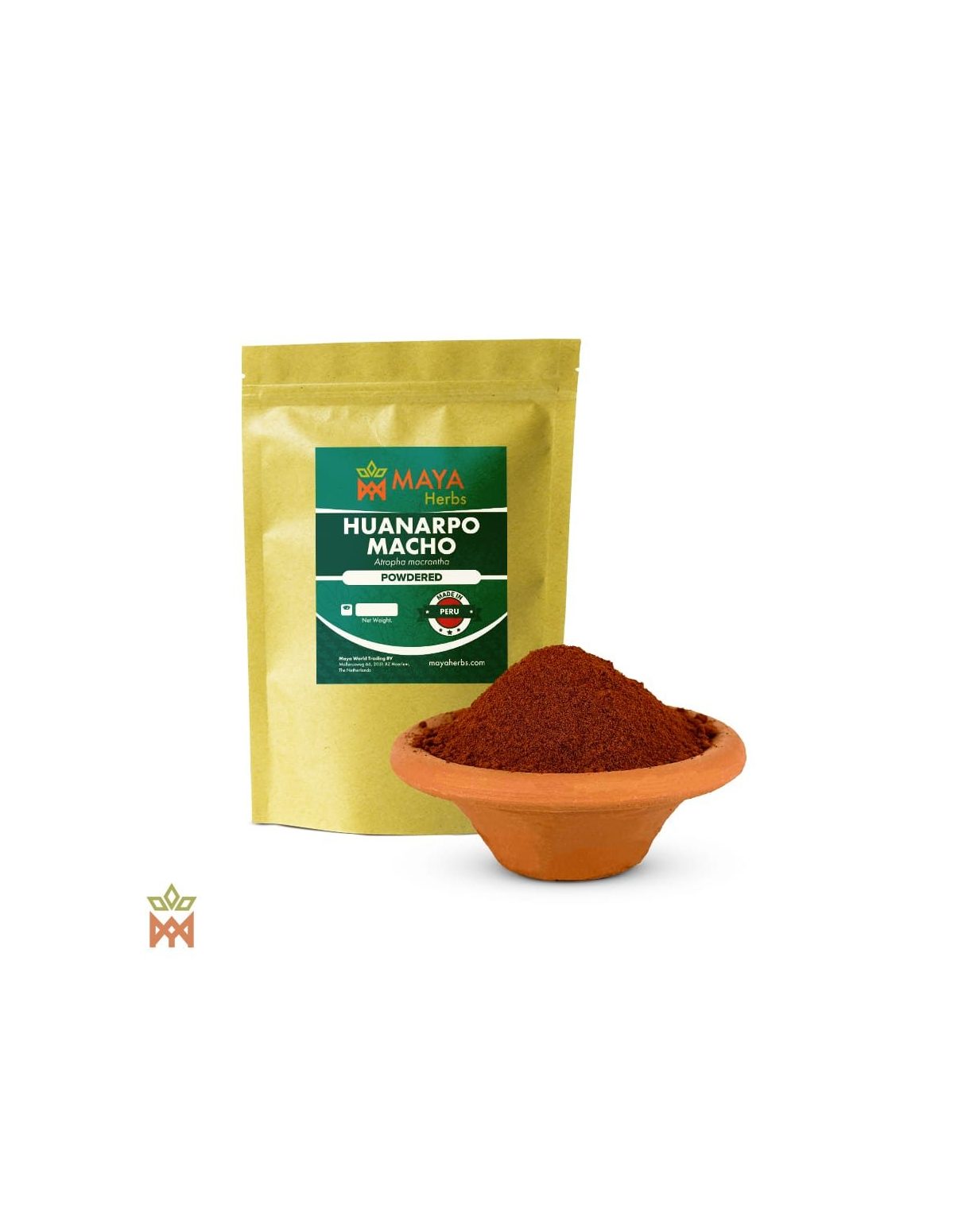 Huanarpo macho du Pérou – Bulbes en poudre, Jatropha macrantha – sachet et coupelle de poudre