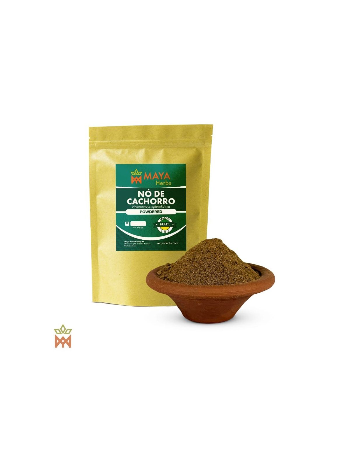 Nó de Cachorro du Brésil – Racine en poudre, Heteropterys aphrodisiaca – sachet et coupelle