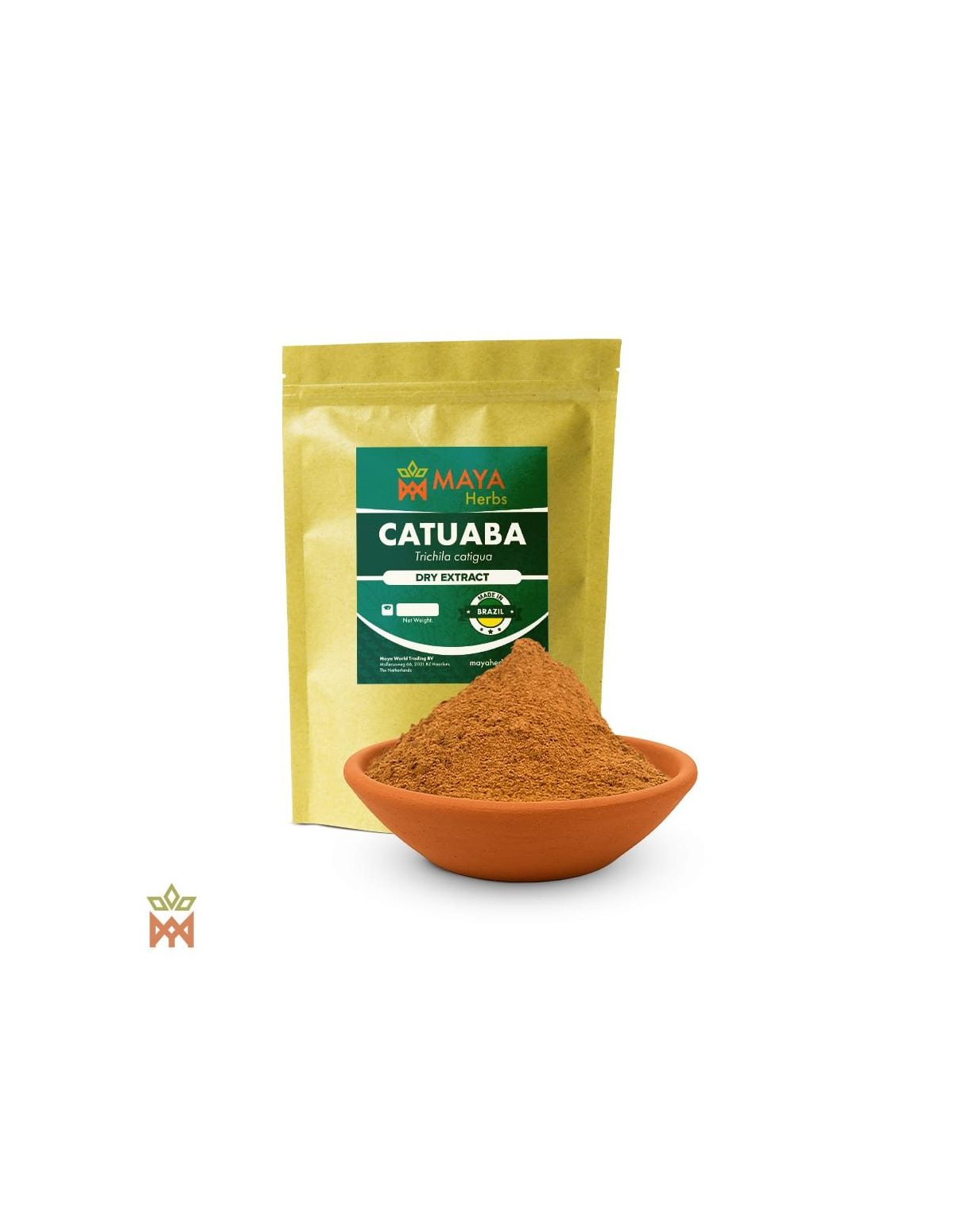 Catuaba du Brésil – Extrait sec, Trichilia catigua – sachet et coupelle d’extrait en poudre
