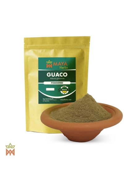 Guaco du Brésil – Feuille en poudre, Mikania glomerata – sachet et coupelle de poudre