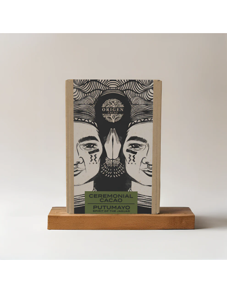 Barre de cacao du Putumayo, 450 g – avant de la boîte Origen Cacao