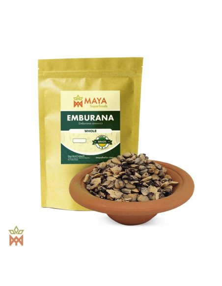 Emburana du Brésil – sachet Maya Superfoods et graines entières dans un bol en terre cuite
