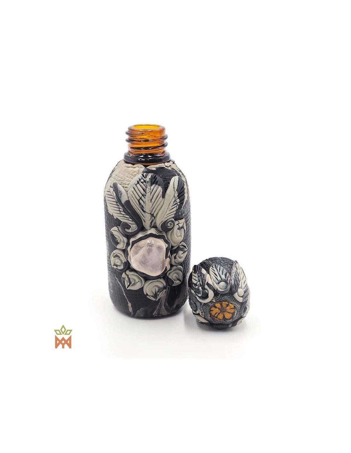 Flacon Rapéh Kuntanawa, 30 ml – ouvert, col en verre ambré et bouchon à fleur