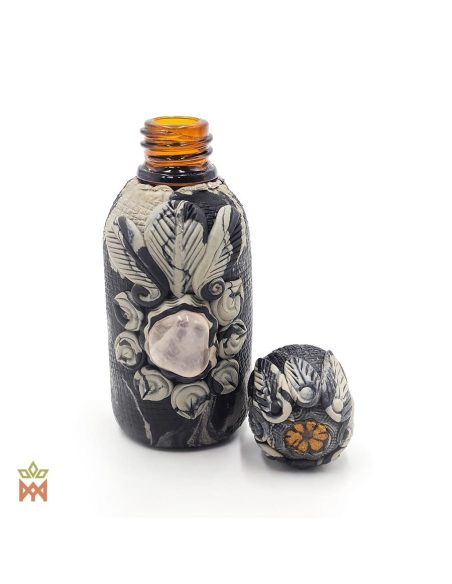 Flacon Rapéh Kuntanawa, 30 ml – ouvert, col en verre ambré et bouchon à fleur