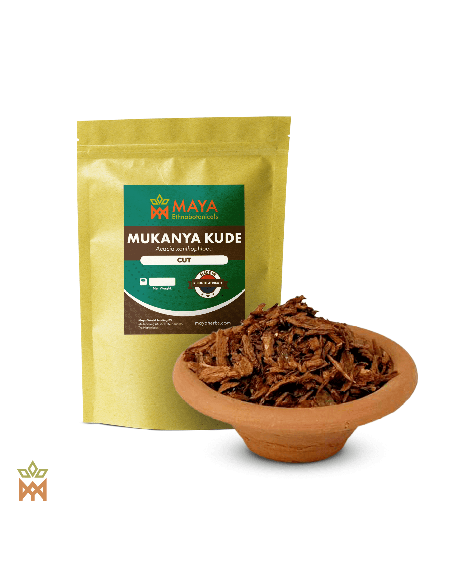 Arbre à fièvre sud-africain – Écorce coupée, Vachellia xanthophloea – sachet étiqueté et bol d’écorce coupée
