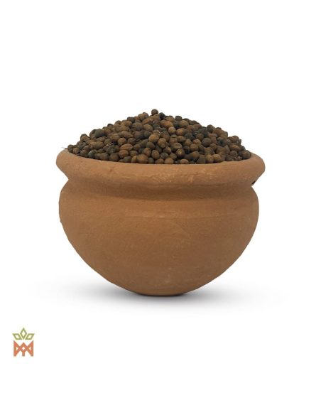 Ololiuqui du Mexique (Turbina corymbosa) – graines brunes entières dans un pot rond en terre cuite