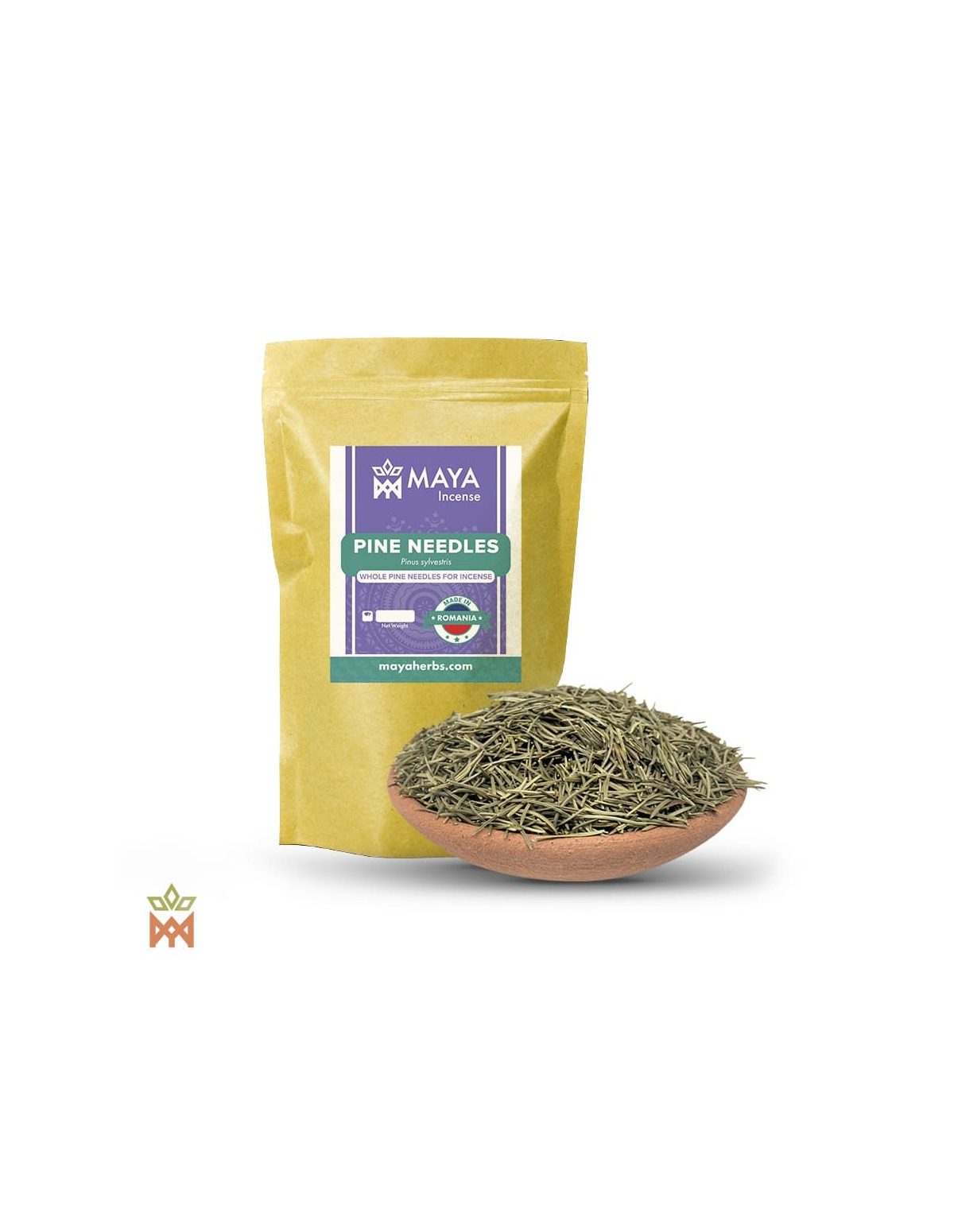 Pin sylvestre de Roumanie – Aiguilles entières, Pinus sylvestris – sachet Maya Incense et coupelle d’aiguilles