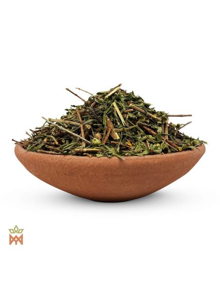 Sinicuichi du Mexique – Feuilles fragmentées, Heimia salicifolia – feuilles et morceaux de tige dans un bol