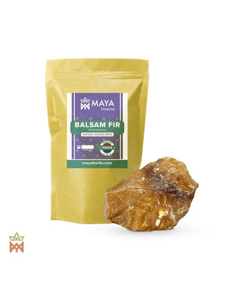 Résine de sapin baumier – France, Abies balsamea – sachet étiqueté et morceau de résine