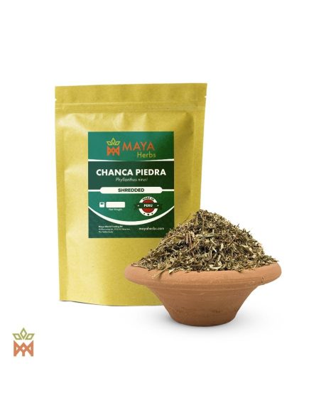 Chanca Piedra du Pérou – Plante effilochée, Phyllanthus niruri – sachet étiqueté et bol de plante effilochée