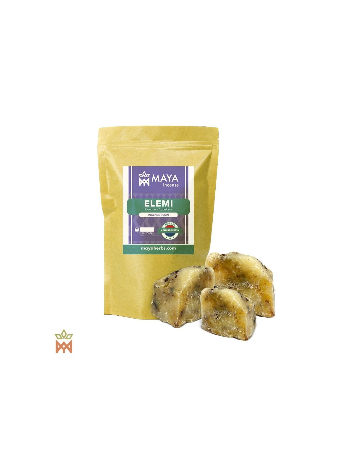 Résine d’élémi – Philippines, Canarium luzonicum – sachet étiqueté et morceaux de résine