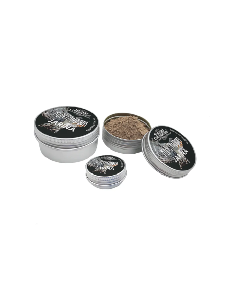 Rapé Kuntanawa – Jarina – boîtes métalliques rondes de trois tailles, dont une ouverte