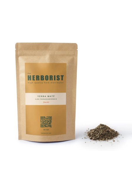 Yerba maté (Ilex paraguariensis) – feuilles finement coupées – sachet et contenu