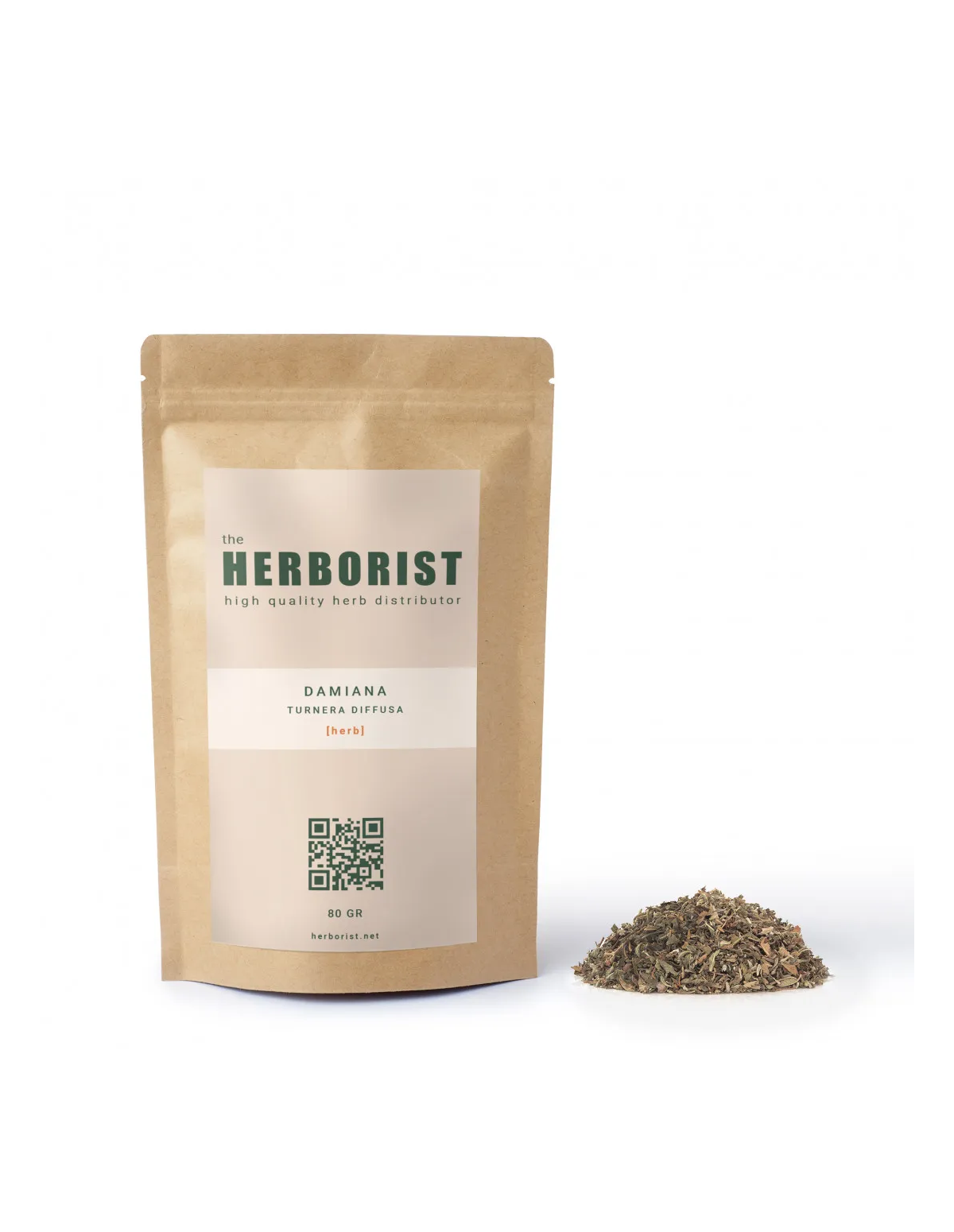 Damiana (Turnera diffusa) – feuilles coupées – sachet et contenu